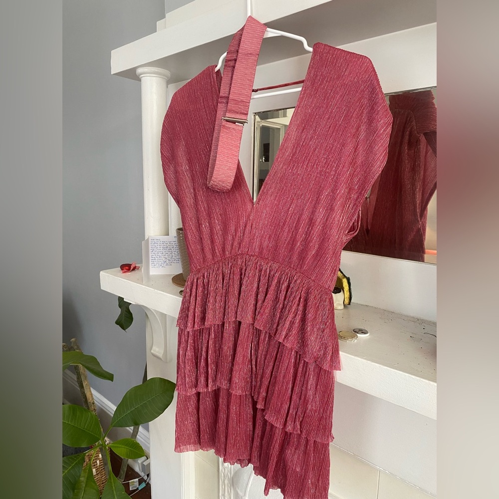 Red Tiered V-Neck Women's Dress